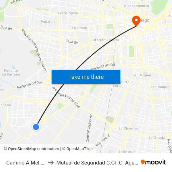 Camino A Melipilla to Mutual de Seguridad C.Ch.C. Agustinas map