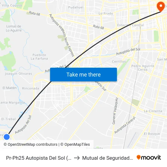 Pr-Ph25 Autopista Del Sol (78) Alt. Padre Hurtado to Mutual de Seguridad C.Ch.C. Agustinas map
