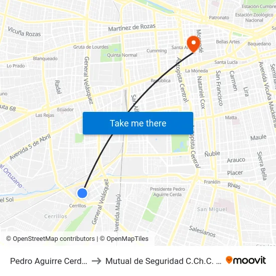 Pedro Aguirre Cerda, 4459 to Mutual de Seguridad C.Ch.C. Agustinas map