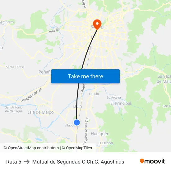 Ruta 5 to Mutual de Seguridad C.Ch.C. Agustinas map