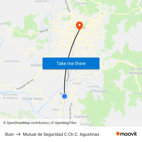 Buin to Mutual de Seguridad C.Ch.C. Agustinas map