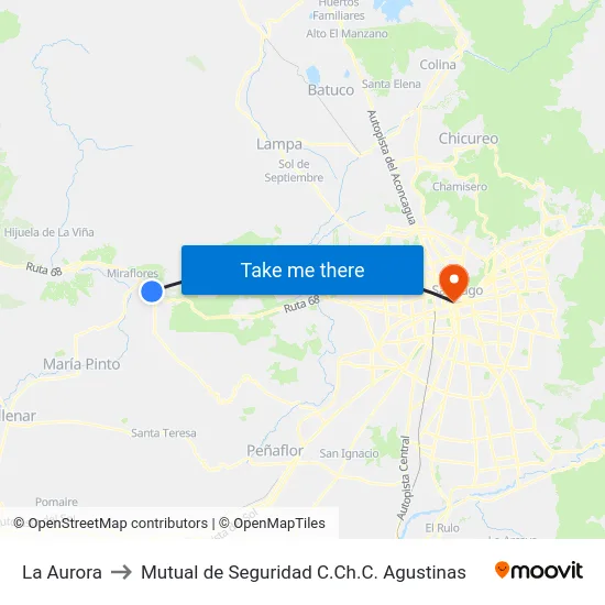 La Aurora to Mutual de Seguridad C.Ch.C. Agustinas map