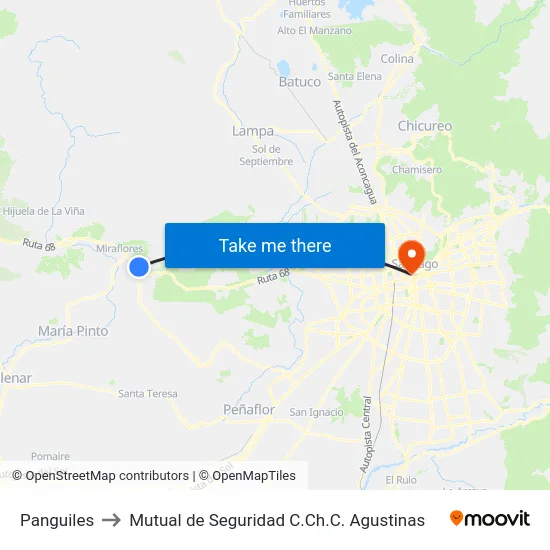 Panguiles to Mutual de Seguridad C.Ch.C. Agustinas map
