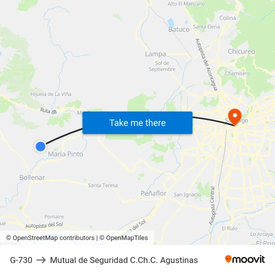 G-730 to Mutual de Seguridad C.Ch.C. Agustinas map