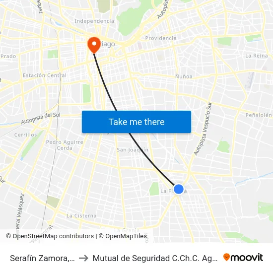 Serafín Zamora, 153 to Mutual de Seguridad C.Ch.C. Agustinas map