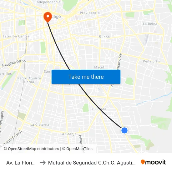 Av. La Florida to Mutual de Seguridad C.Ch.C. Agustinas map