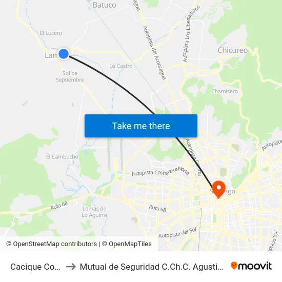 Cacique Colin to Mutual de Seguridad C.Ch.C. Agustinas map