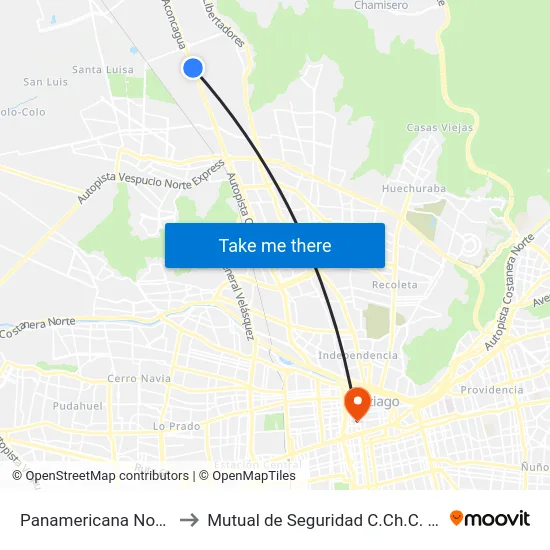 Panamericana Norte, 372 to Mutual de Seguridad C.Ch.C. Agustinas map