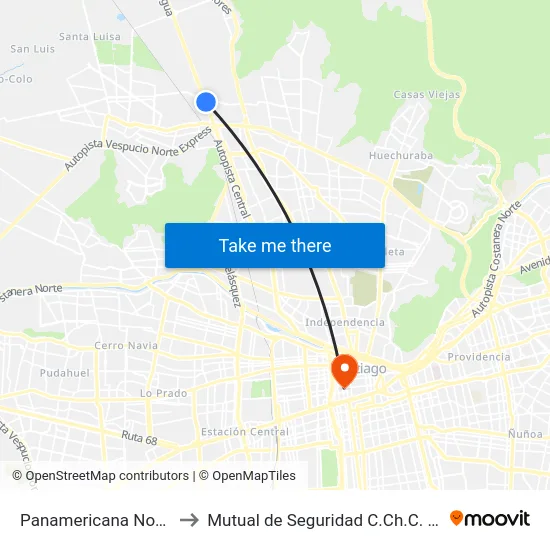 Panamericana Norte, 730 to Mutual de Seguridad C.Ch.C. Agustinas map