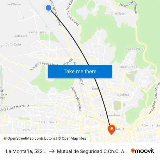 La Montaña, 522-1294 to Mutual de Seguridad C.Ch.C. Agustinas map