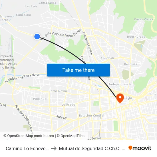 Camino Lo Echevers, 311 to Mutual de Seguridad C.Ch.C. Agustinas map