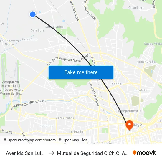 Avenida San Luis, 347 to Mutual de Seguridad C.Ch.C. Agustinas map