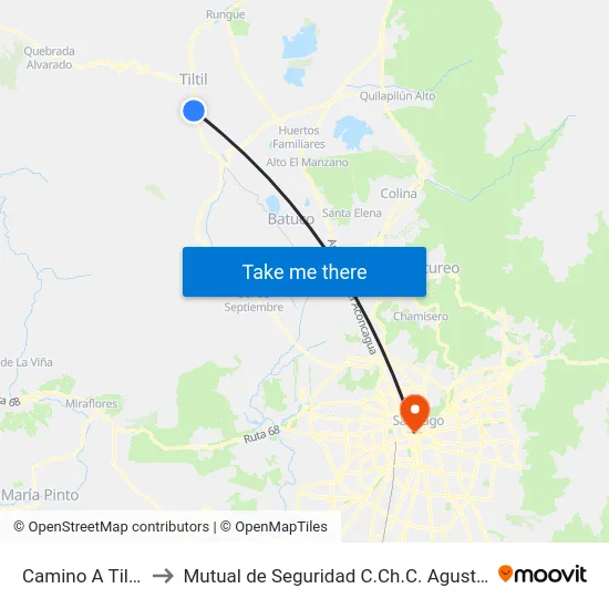Camino A Til Til to Mutual de Seguridad C.Ch.C. Agustinas map