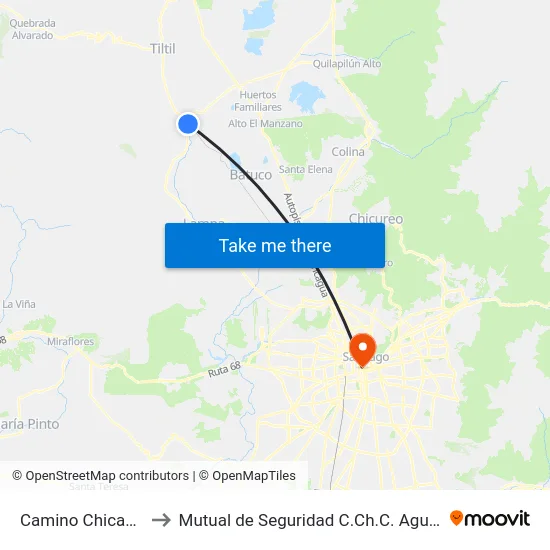 Camino Chicauma to Mutual de Seguridad C.Ch.C. Agustinas map