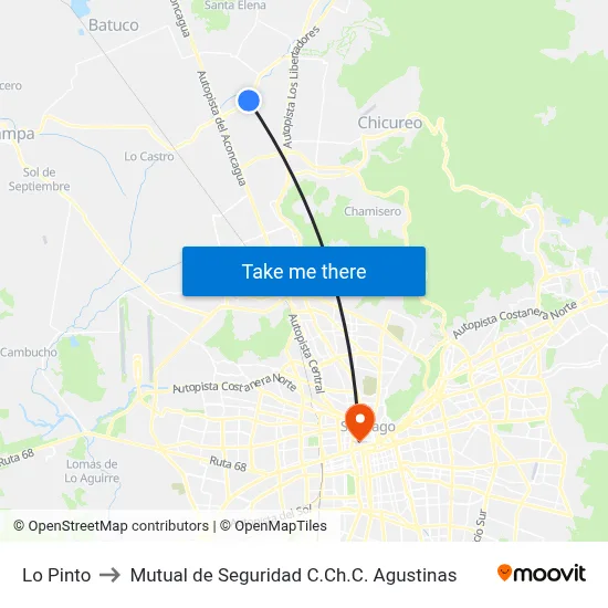 Lo Pinto to Mutual de Seguridad C.Ch.C. Agustinas map