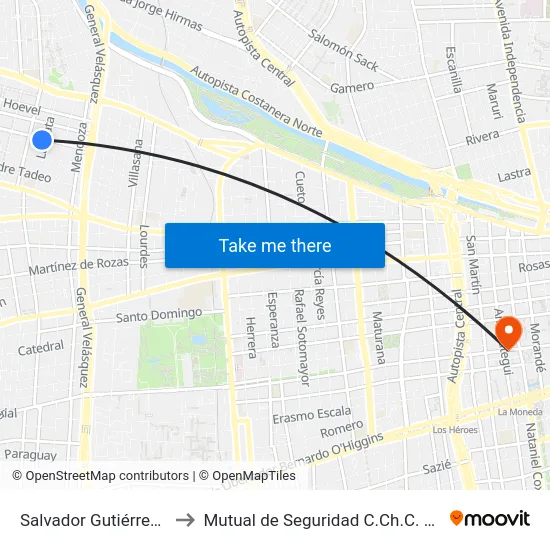 Salvador Gutiérrez, 4462 to Mutual de Seguridad C.Ch.C. Agustinas map