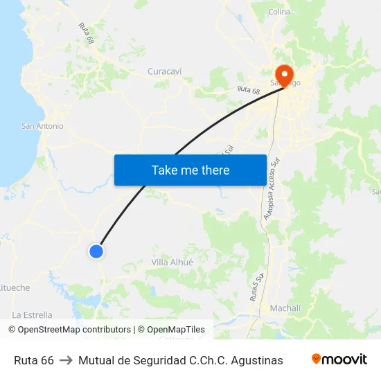 Ruta 66 to Mutual de Seguridad C.Ch.C. Agustinas map
