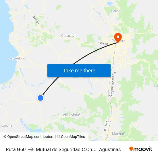 Ruta G60 to Mutual de Seguridad C.Ch.C. Agustinas map