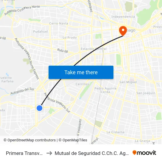 Primera Transversal to Mutual de Seguridad C.Ch.C. Agustinas map