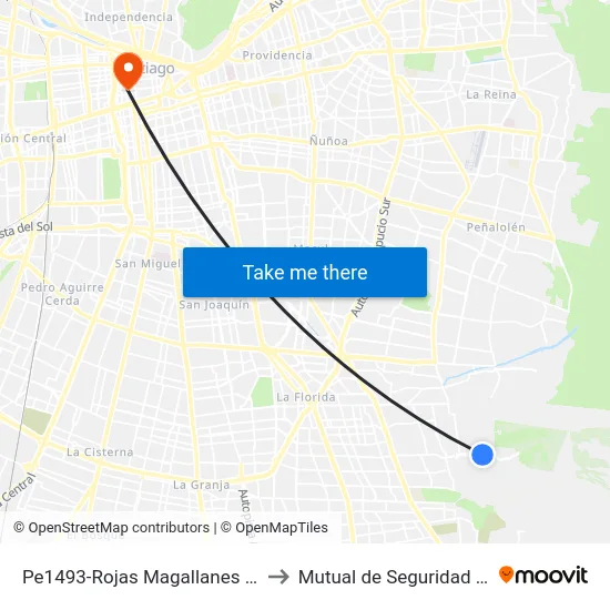 Pe1493-Rojas Magallanes / Esq. Las Chilcas Sur to Mutual de Seguridad C.Ch.C. Agustinas map