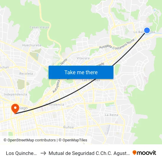 Los Quincheros to Mutual de Seguridad C.Ch.C. Agustinas map