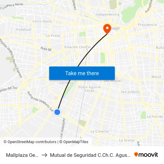 Mallplaza Oeste to Mutual de Seguridad C.Ch.C. Agustinas map