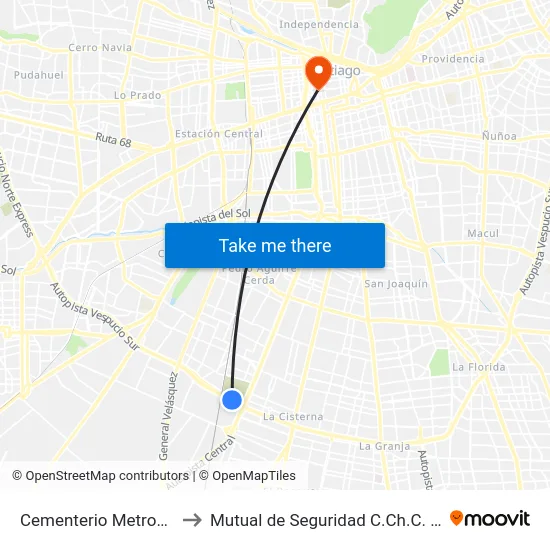 Cementerio Metropolitano to Mutual de Seguridad C.Ch.C. Agustinas map