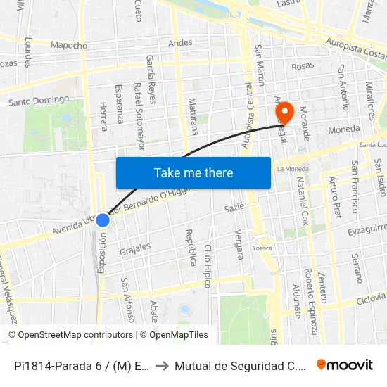 Pi1814-Parada 6 / (M) Estación Central to Mutual de Seguridad C.Ch.C. Agustinas map