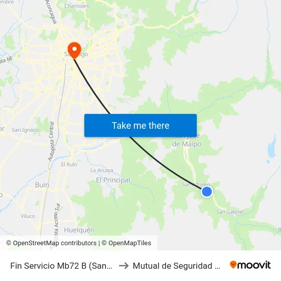 Fin Servicio Mb72 B (Santiago- San Alfonso) to Mutual de Seguridad C.Ch.C. Agustinas map