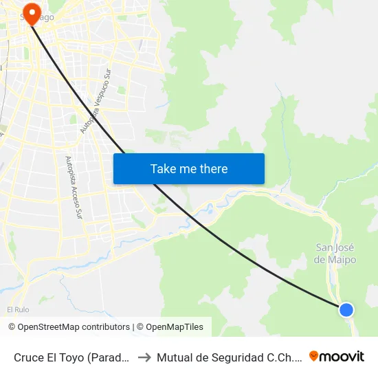 Cruce El Toyo (Parada Informal) to Mutual de Seguridad C.Ch.C. Agustinas map