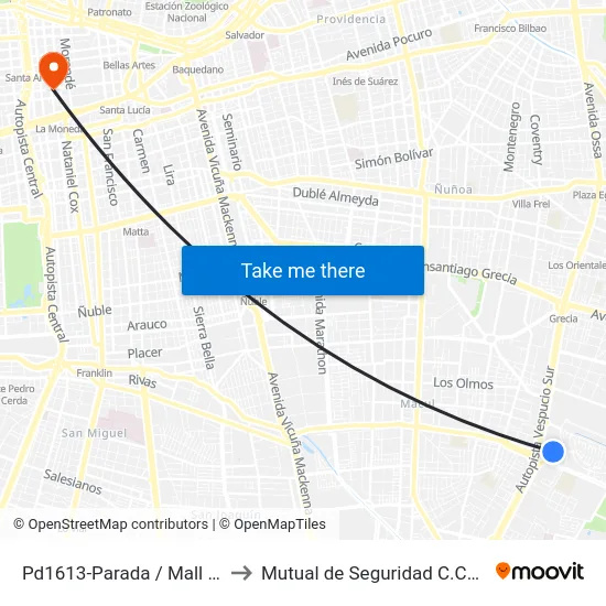 Pd1613-Parada / Mall Paseo Quilín to Mutual de Seguridad C.Ch.C. Agustinas map