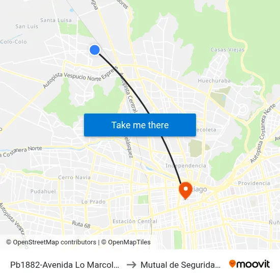 Pb1882-Avenida Lo Marcoleta / Esq. Bello Horizonte to Mutual de Seguridad C.Ch.C. Agustinas map