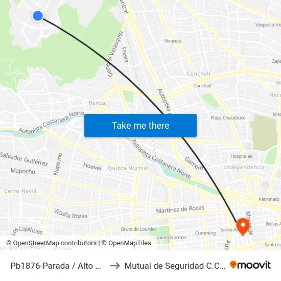 Pb1876-Parada / Alto De La Campiña to Mutual de Seguridad C.Ch.C. Agustinas map