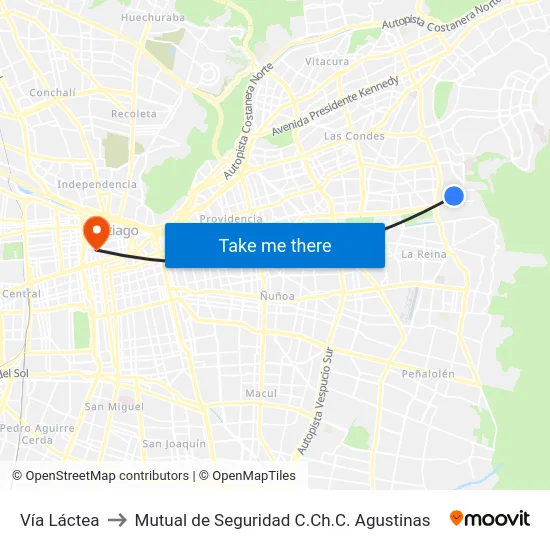Vía Láctea to Mutual de Seguridad C.Ch.C. Agustinas map