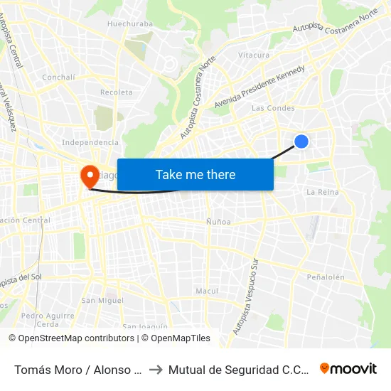 Tomás Moro / Alonso De Camargo to Mutual de Seguridad C.Ch.C. Agustinas map