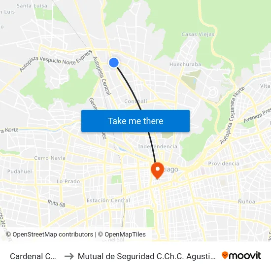 Cardenal Caro to Mutual de Seguridad C.Ch.C. Agustinas map