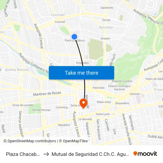 Plaza Chacabuco to Mutual de Seguridad C.Ch.C. Agustinas map