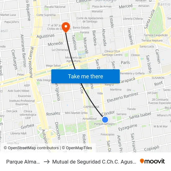Parque Almagro to Mutual de Seguridad C.Ch.C. Agustinas map