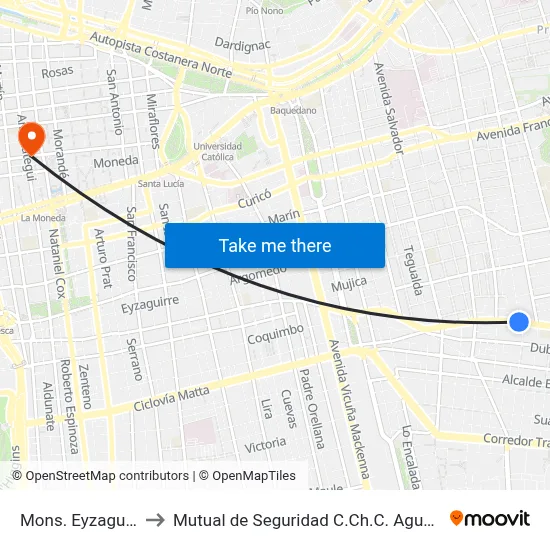 Mons. Eyzaguirre to Mutual de Seguridad C.Ch.C. Agustinas map