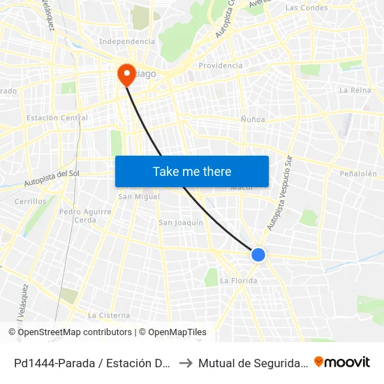 Pd1444-Parada / Estación De Buses (M) Macul -Poniente to Mutual de Seguridad C.Ch.C. Agustinas map