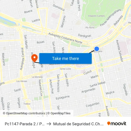 Pc1147-Parada 2 / Plaza Italia to Mutual de Seguridad C.Ch.C. Agustinas map