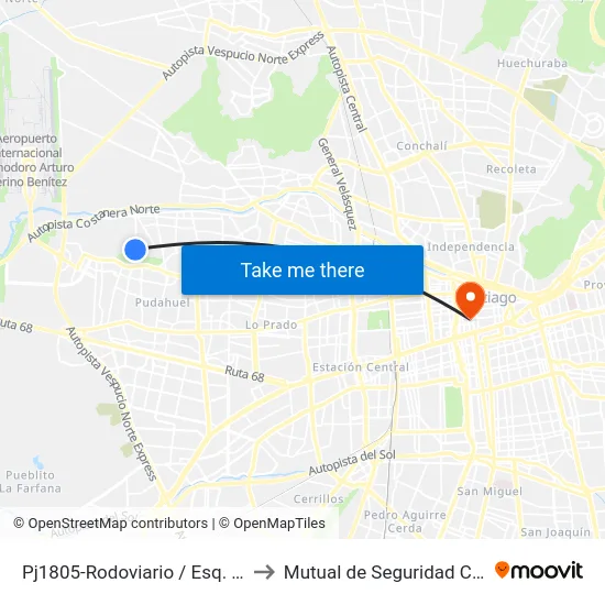 Pj1805-Rodoviario / Esq. Federico Errázuriz to Mutual de Seguridad C.Ch.C. Agustinas map