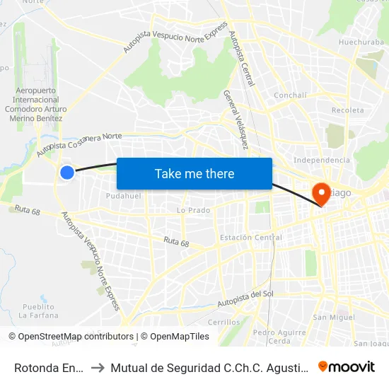 Rotonda Enea to Mutual de Seguridad C.Ch.C. Agustinas map