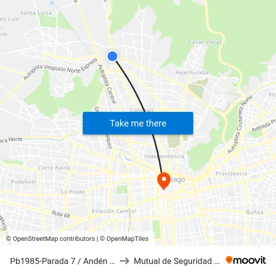 Pb1985-Parada 7 / Andén (M) Los Libertadores to Mutual de Seguridad C.Ch.C. Agustinas map