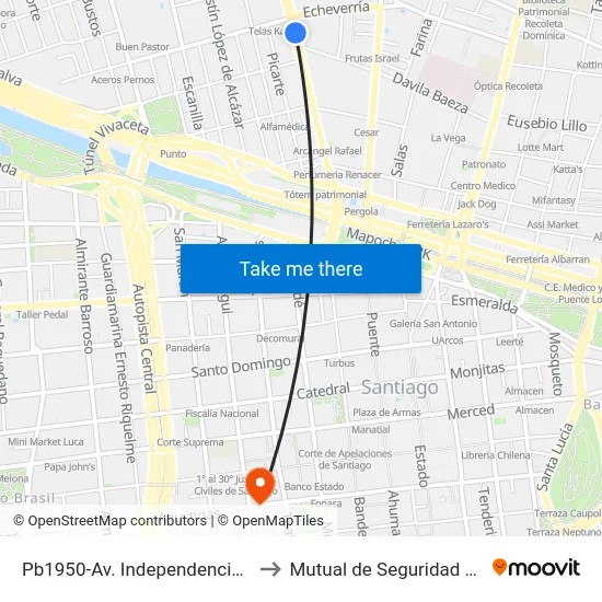 Pb1950-Av. Independencia / Esq. Dávila Baeza to Mutual de Seguridad C.Ch.C. Agustinas map