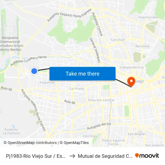 Pj1983-Río Viejo Sur / Esq. San Juan Valdés to Mutual de Seguridad C.Ch.C. Agustinas map