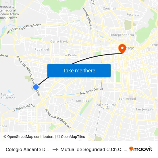 Colegio Alicante De Maipú to Mutual de Seguridad C.Ch.C. Agustinas map