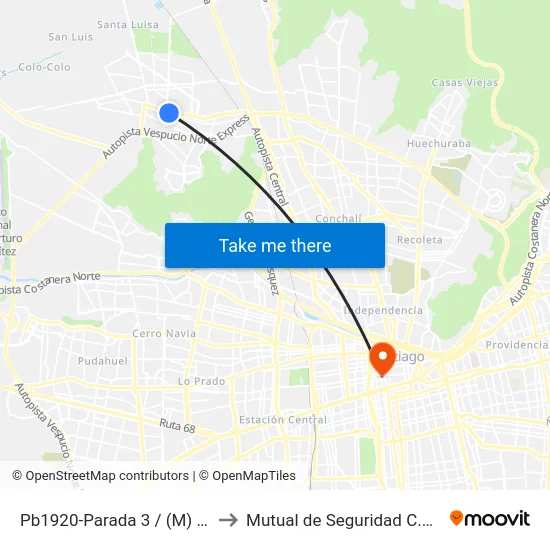 Pb1920-Parada 3 / (M) Plaza Quilicura to Mutual de Seguridad C.Ch.C. Agustinas map