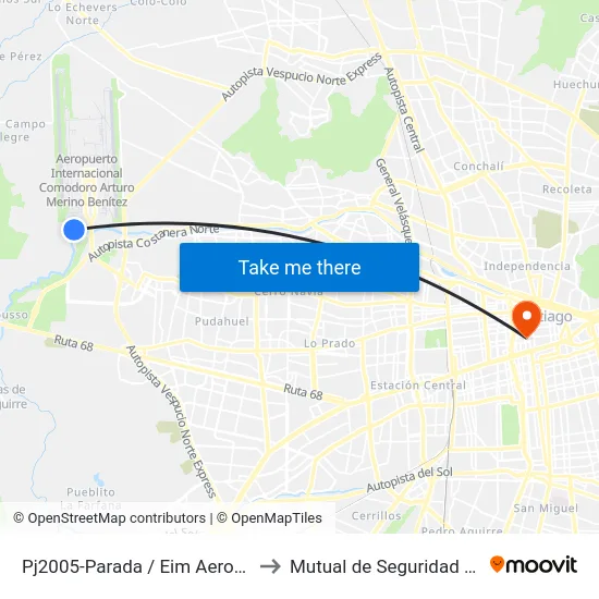 Pj2005-Parada  / Eim Aeropuerto   Red Movilidad to Mutual de Seguridad C.Ch.C. Agustinas map