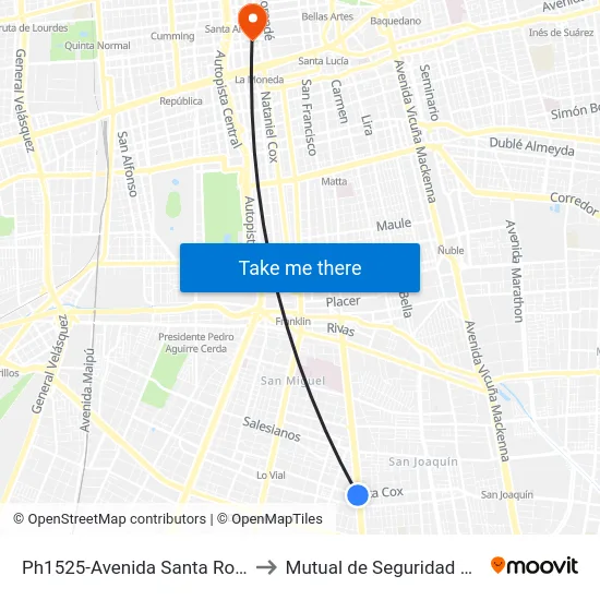 Ph1525-Avenida Santa Rosa / Esq. Ureta Cox to Mutual de Seguridad C.Ch.C. Agustinas map